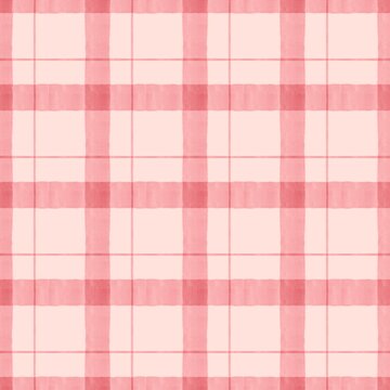 Soft pink gingham checkered pattern background with watercolor texture. Pastel fabric texture design suitable for textile, wallpaper, wrapping paper, or digital design projects.