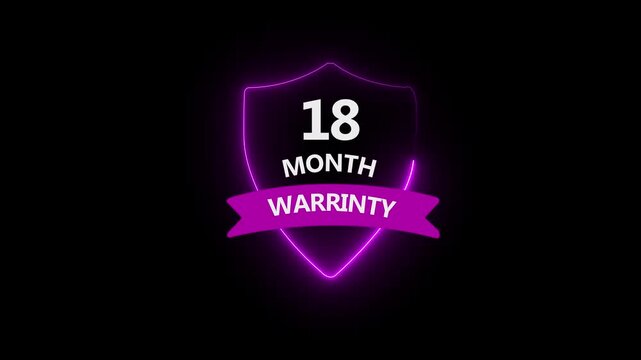 18 months neon warranty concept, month Warranty  Round Rubber Stamp with Text Animation. with Text Animation. Text Animation. with black background and 4k video animation .