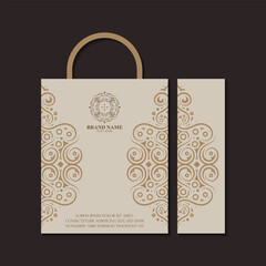 Ornamental Beige Shopping Bag with Handle and Card Template