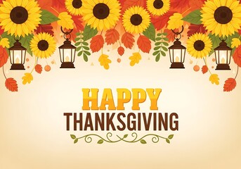 Celebrate a happy Thanksgiving with bright sunflowers and autumn leaves in this festive seasonal design