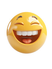 Fototapeta premium Joyful emoji face with big smile and laughing expression