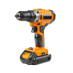 Orange and black cordless drill png power tool png DIY png hardware png repair png construction png handheld png battery png equipment png transparent background image