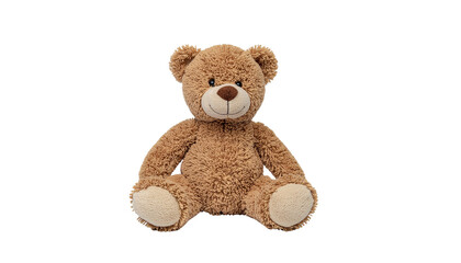 Obraz premium A stuffed brown teddy bear with light beige paws sitting upright and facing forward on clean white background
