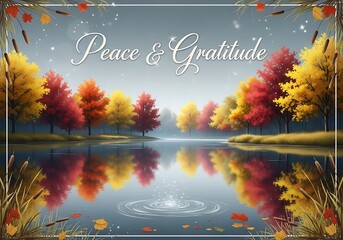 Peaceful autumn lakeside scenery with colorful trees reflecting on the water brings gratitude and serenity