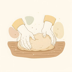 Hands kneading dough watercolor illustration