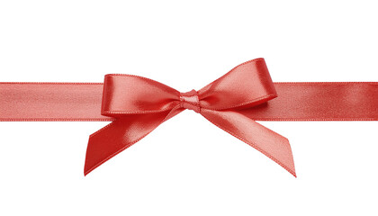 A red satin ribbon tied in a bow, horizontally centered, with a slight sheen visible on transparent background