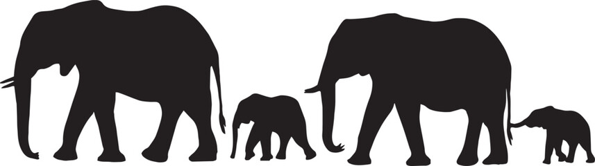 Elephant Family Walking Silhouette – Mother and Baby Elephant in Sunset Savannah
Wild Elephant Family Walking Vector – Safari Animal Silhouette Design
Elephant Family Walking Together – African 