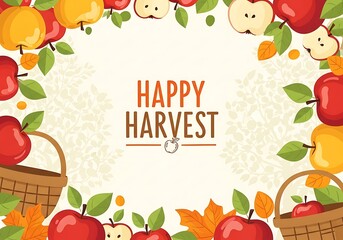 Celebrate autumn harvest with vibrant apples and rustic baskets, perfect for fall promotions and seasonal designs