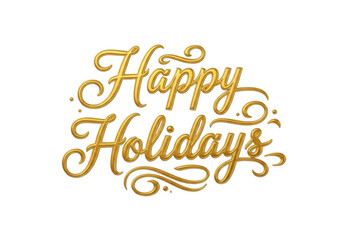 Golden happy holidays text isolated on transparent background