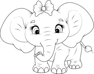 Baby elephant coloring page. Cute cartoon animal line art for children, printable activity sheet