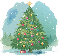 Watercolor Christmas Tree – Festive Holiday Vector Illustration