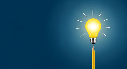 Creative idea concept with light bulb on pencil isolated on blue background