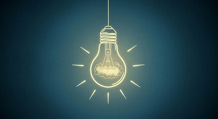 Light bulb illustration with glowing filament on dark blue background