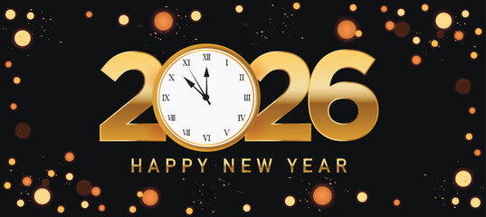 Happy New Year 2026 greeting card Celebration background Golden Firework and sparklers on with bokeh lights