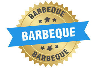 barbeque. barbeque round blue and gold label isolated on transparent background