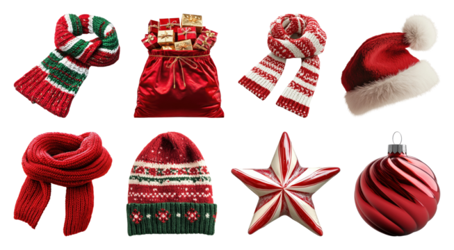PNG Festive red holiday accessories collection, element set on transparent background