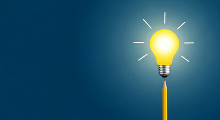 Creative idea concept with light bulb and pencil on blue background