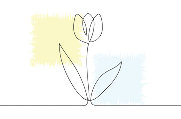 Elegant One Line Tulip Flower Illustration with Abstract Pastel Background Hues for Modern Minimalist Design and Springtime Celebrations