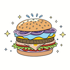 Delicious hamburger and fries on a clean background