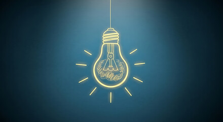 Light bulb with creative idea inside on blue background, concept of innovation