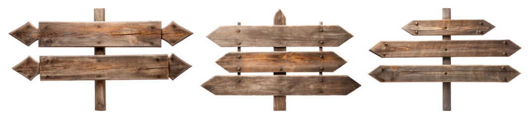 PNG Rustic wooden directional signs, element set on transparent background