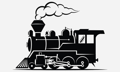 Fototapeta premium Classic Steam Train Silhouette Vintage Locomotive Illustration for Transportation Enthusiasts