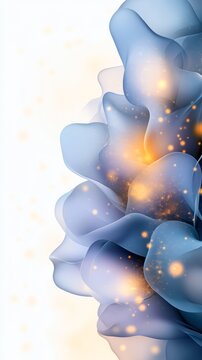 A mesmerizing abstract design featuring flowing blue shapes and sparkling orange lights, This image can be used for digital backgrounds, marketing materials, and artistic projects,