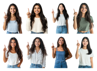 PNG Diverse women pointing upwards, element set on transparent background