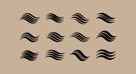 Fototapeta premium Collection of abstract black wavy lines on a beige background