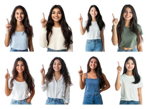 PNG Diverse women pointing upwards, element set on transparent background - Powered by Adobe