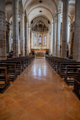Obraz premium The Church of San Francesco is a religious building located in Gubbio, built in the second half of the 13th century. The exterior retains its Gothic apse, and the bell tower stands next to it.