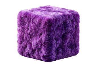 Fuzzy Purple Cube Isolated on Transparent Background for Design Projects and Creative Visualizations