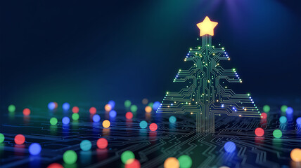 christmas tree with lights , technological style