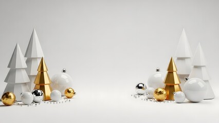 Elegant 3D Christmas Scene with Gold and White Elements for Festive Season