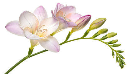 Fototapeta premium Freesia flower cut out isolated on white background. AI GENERATED.