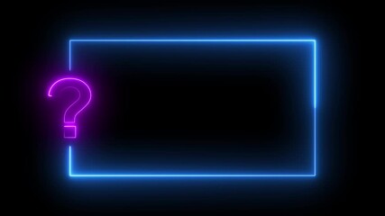 A question mark neon sign along with a rectangle frame in blue and magenta color.