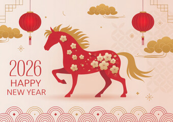 Happy chinese new year 2026. Horse is a symbol of the 2026 Chinese New Year. Figure of Horse
