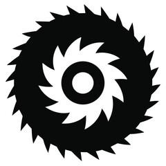 Sharp black saw blade with pointed teeth and circular center creates an ominous symbol