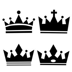 Set of Four Black Silhouette Crown Icons for Design Use