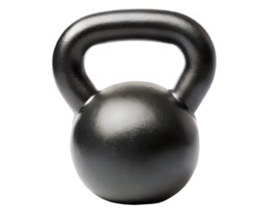 A black kettlebell for weightlifting, isolated on transparent background