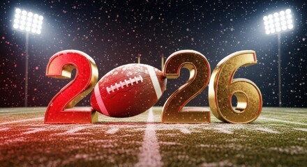American football New Year 2026 concept with numbers and ball