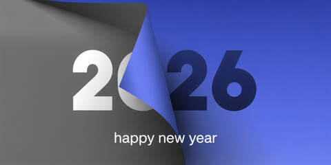 2026 happy new year celebration greeting card and social media post or banner vector design template in page peel style
