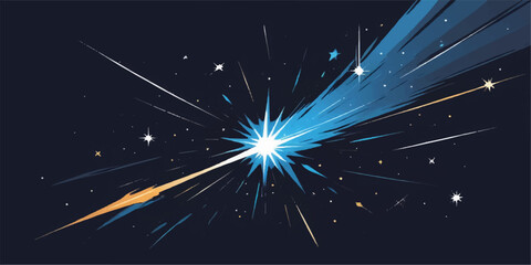 Fototapeta premium Bright blue starry night sky illustration with glowing magic Christmas celebration firework design