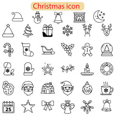 Minimal Christmas Outline Vector Icon Pack. Simple Black Line Art Graphics for Festive Design, App, and Web UI/UX.