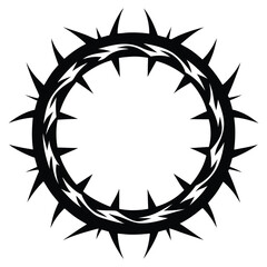 Sharp black thorns form a textured circular wreath on a plain white background