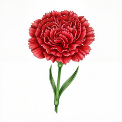 Elegant Red Carnation Flower Isolated on White