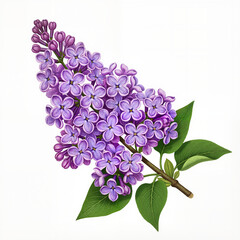 Fragrant Purple Lilac Branch Isolated on White