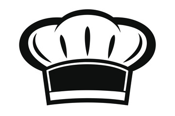 A stylized black and white chef's hat with a puffy rounded top stands alone