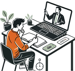 Student learning online from teacher on laptop online learning