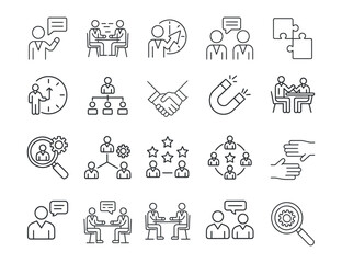 Streamlined Communication: Professional Vector Line Icons for Business Discussions and Presentations